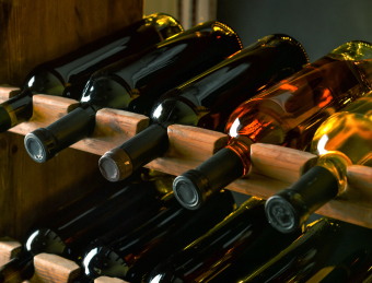 Detail of the bottle rack of a private wine cellar